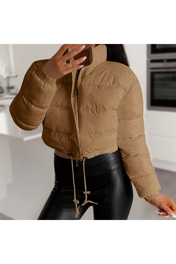 Women's Warm Winter Coat Ladies Winter Jackets High Neck Long Sleeved Full Zipper Jacket Solid Thick Loose Warm Outerwear Comfortable Party Work Clothes,Khaki