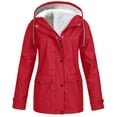 thumbnail image 1 of Brondbend Women's Windbreaker Jackets Rain Jacket with Hood Womens Soild Color Long Sleeve Drawstring Thick Outerwear with Pocket Loose Fit Outdoor Hiking, Climb Waterproof Coat,Red, 1 of 6