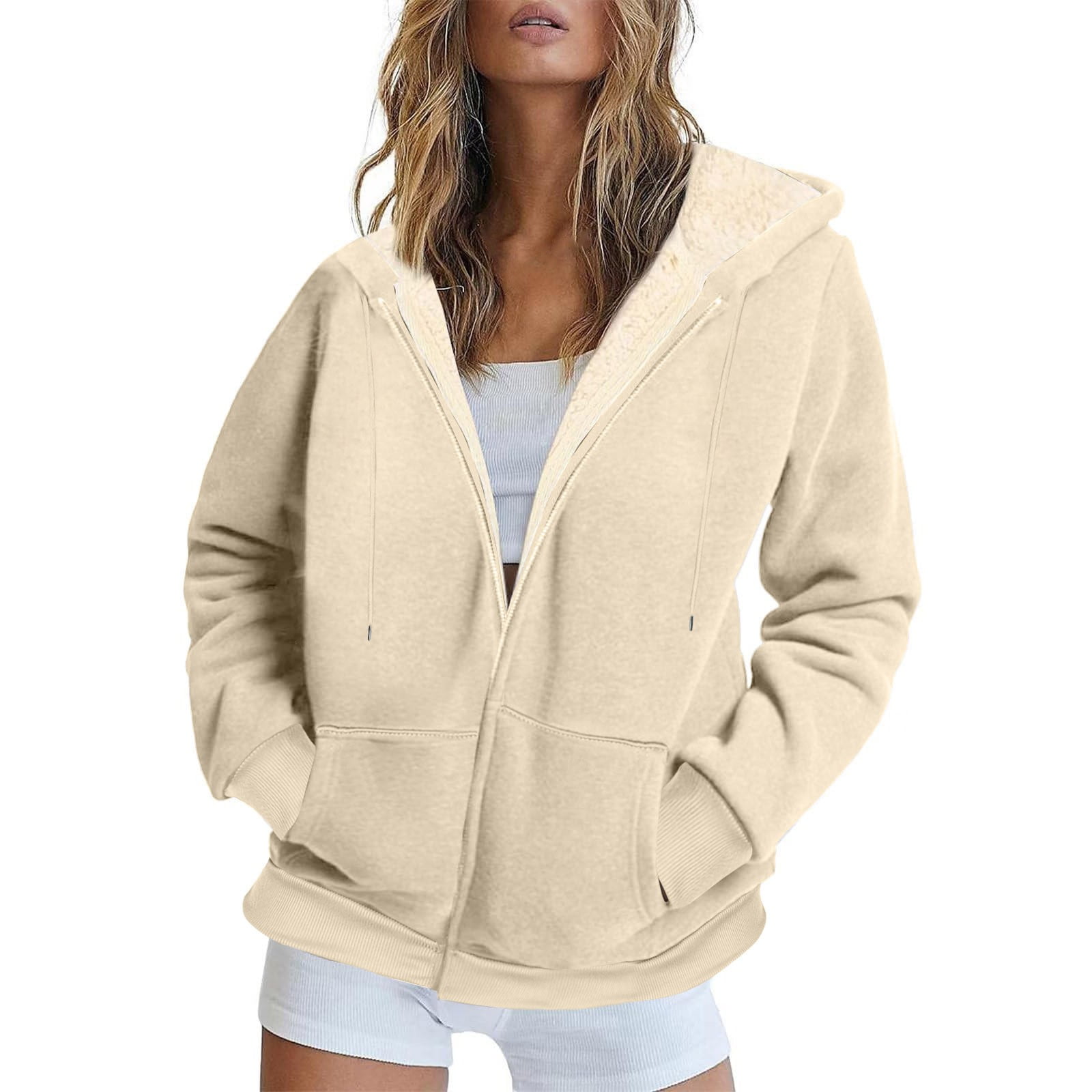Women's Solid Fleece Panel Winter Coat