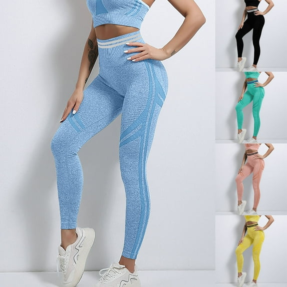 Brondbend Women’s Yoga Pants Women’s Leggings Stretchy High Waist Belly Control Workout Trousers Stripe Trendy Tights Slim Fit Outdoor Athletic Jogger Black