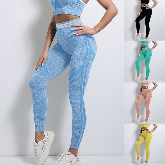 Brondbend Women’s Yoga Pants Women’s Leggings Stretchy High Waist Belly Control Workout Trousers Stripe Trendy Tights Slim Fit Outdoor Athletic Jogger Black