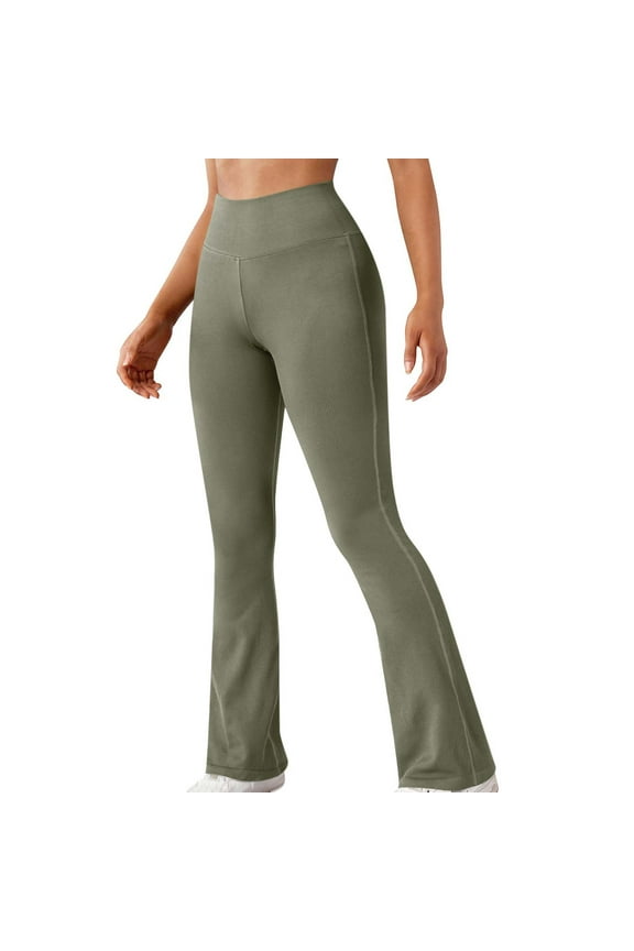 Women’s Yoga Pants Womens Leggings Stretchy Waist Belly Control Workout Trousers Solid Color Stylish Tights Slim Fit Mountaineering Jogger Green