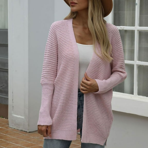 Brondbend Womens Cardigan Lightweight Sweater for Women Solid Color Open Front Long Sleeved Knitted Sweate Top Plus Size Trendy Party or Work Fall Outdoor Outerwear Versatile,Pink