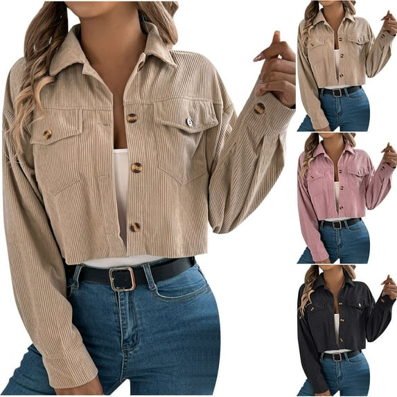 Brondbend Womens Fall Tops Jackets for Woman Lapel Long Sleeved Button Coat with Pocket Fashion Loose Fit Comfortable Fall Winter Party Work Outerwear Black