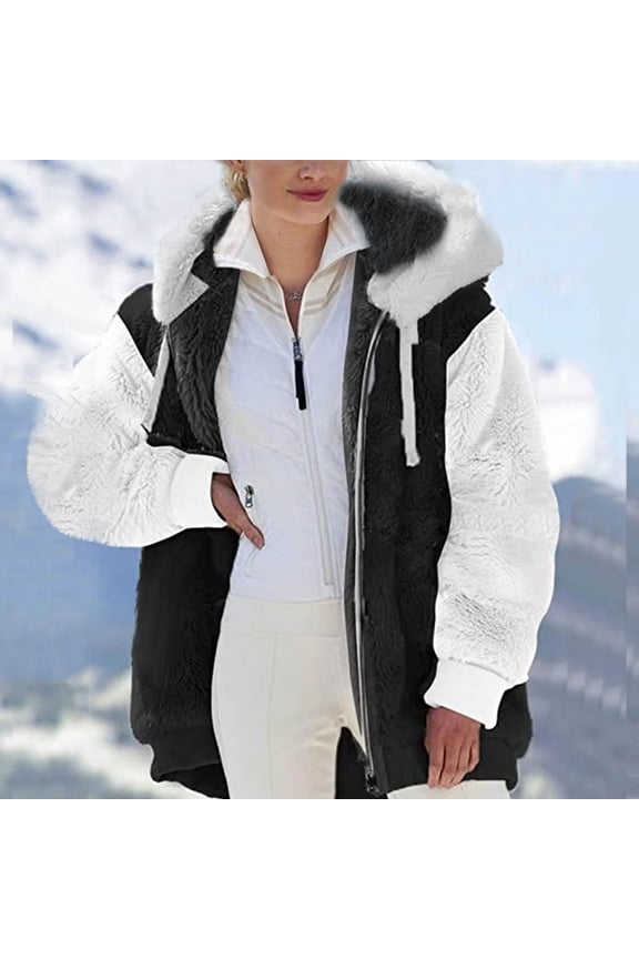 Womens Fleece Zip up Jacket Hooded Drawstring Long Sleeve Multicolour Plush Coat Oversized Fall Winter Comfy Casual Outdoor Warm Outerwear ,White