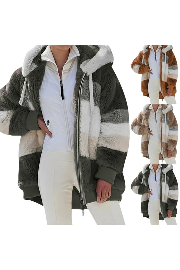 Womens Fleece Zip up Jacket Womens Winter Coats Hooded Drawstring Multicolour Long Sleeve Thick Outerwear with Pocket Oversized Fall Outdoor Casual Warm Clothes,Army Green