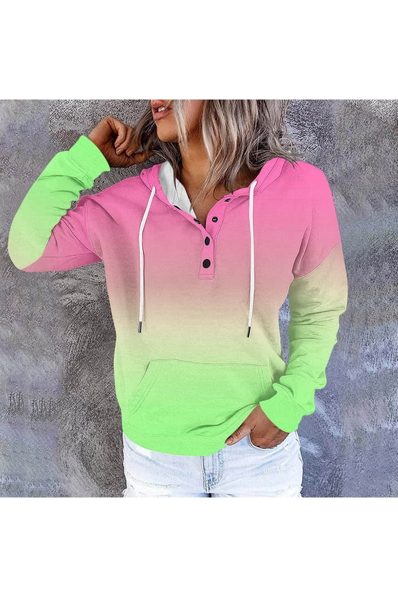 Womens Hoodie Womens Hoodie Sweatshirt Long Sleeved Drawstring Pocket Button Pullover Print Stylish Oversized Tops Ladies Gym Athletic Fall Winter Wear Hot Pink