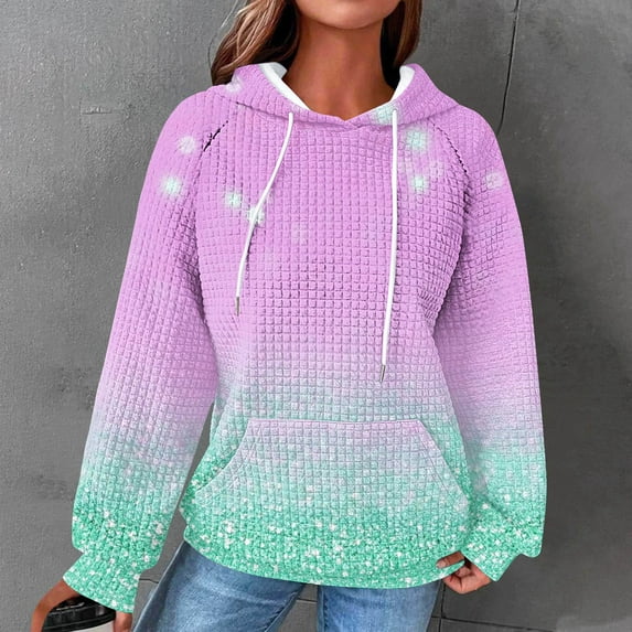 Brondbend Womens Hoodie Womens Pullover Long Sleeved Drawstring Pocket Pullover Print Stylish Oversized Tops Lady Outdoor Athletic Fall Winter Wear Purple