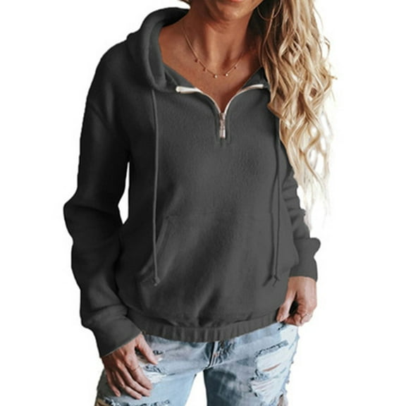 Brondbend Womens Hoodies Pullover Womens Long Sleeves Solid Color Front Pocket Plush Casual Top Loose Fit Fall Winter Fashion Party Going out Warm Clothes Comfortable(Gray)