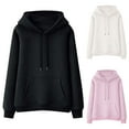 thumbnail image 1 of Brondbend Womens Hoodies Womens Pullovers Long Sleevesolid Color Front Pocket Fleece Sweatshir with Drawstring Oversized Fall Winter Comfortable Party Workout Warm Top (Black), 1 of 7