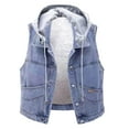 thumbnail image 1 of Brondbend Womens Jeans Jacket Women's Vest Coat Hooded Sleeveless Button Pocket Outerwear Solid Color Thick Loose Fit Coats Ladies Vacation Top Light Blue, 1 of 4