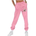 thumbnail image 1 of Brondbend Womens Joggers with Pockets Womens Sweatpants High Elastic Waisted Christmas Print Drawstring Workout Trousers Plus Velvet Basic Fit Running Fitness Comfortable Pants,Pink, 1 of 4