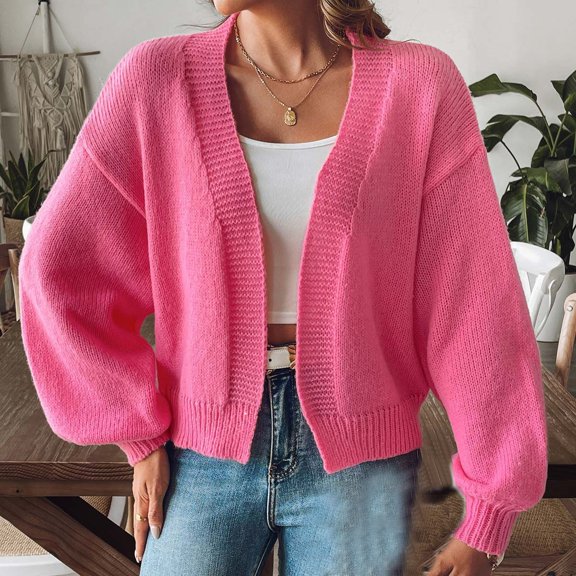Brondbend Womens Knit Sweater Cardigan for Women Open Front Solid Color Long Sleeve Casual Outerwear Loose Fit Fall Winter Trendy Coat Lightweight Suitable for Work,Hot Pink