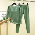 thumbnail image 1 of Brondbend Womens Pajamas Sets Winter 2 Piece Fleece Sleepwear Outfits Crewneck Long Sleeve Solid Color top with Elastic Waist Long Pants,Loose Fit Comfortable Warm Set for Home Wear,Green, 1 of 4