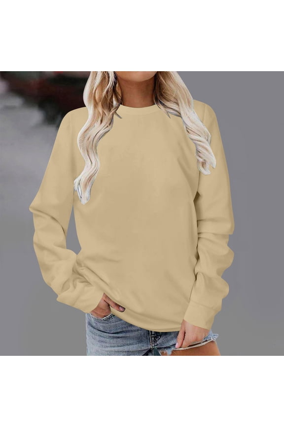 Womens Pullover Sweatshirts Crewneck Long Sleeve Solid Color Workout Top Womens Plus Fall Winter Gym Workout Outdoor Athletic Blouse Comfortable,Khaki