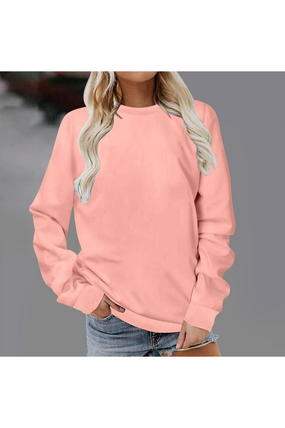 Womens Pullover Sweatshirts Crewneck Long Sleeved Solid Color Pullover Top Plus Size Fall Winter Gym Workout Outdoor Sport Comfortable Top,Pink