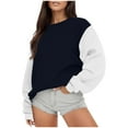 thumbnail image 1 of Brondbend Womens Pullover Sweatshirts Womens Crewneck Long Sleeve Multicolor Workout Top Ladies Oversized Fall Winter Casual Party Athletic Warm Top,Navy, 1 of 5