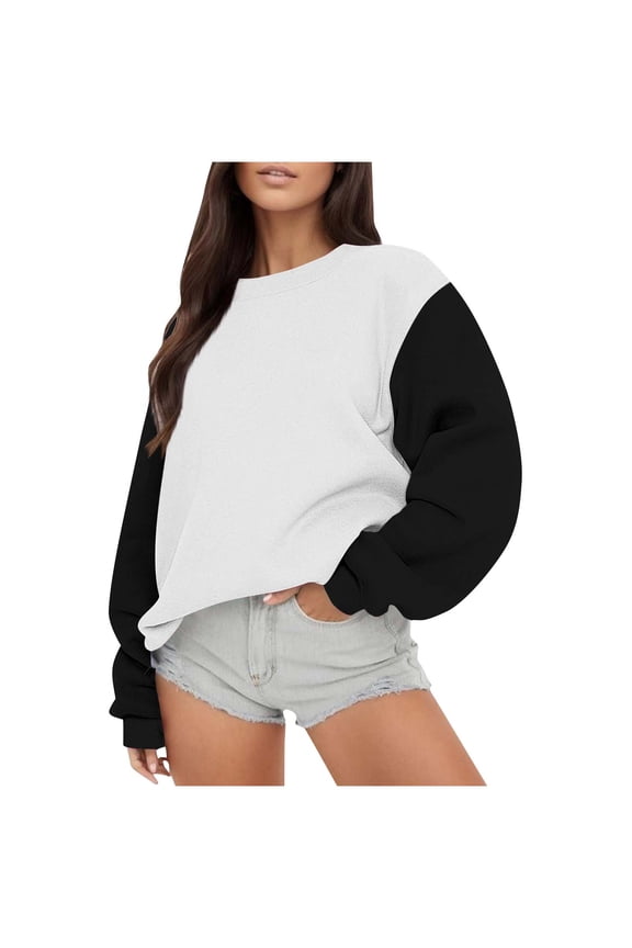 Womens Pullover Sweatshirts Womens Crewneck Long Sleeve Multicolor Workout Top Ladies Oversized Fall Winter Casual Party Athletic Warm Top,White
