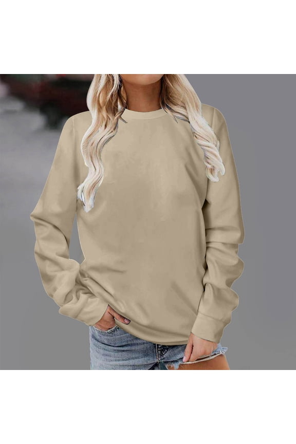 Womens Pullover Womens Sweatshirts Solid Color Crewneck Long Sleeve Workout Top Loose Fit Casual Fall Winter Outdoor Fitness Athletic Blouse Comfy