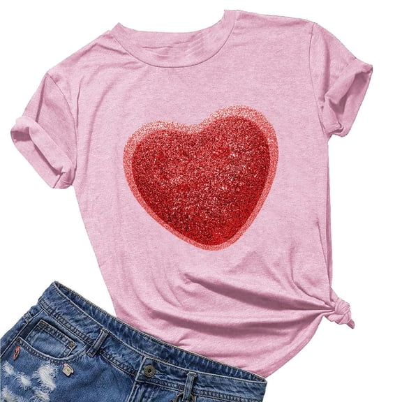 Brondbend Womens Shirts Womens Tops Dressy Casual Crew Neck Short Sleeve Print Blouse Casual Loose Fit Ladies Tops Weekend Spring Summer Clothes Pink