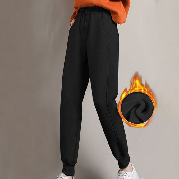 Brondbend Womens Sweat Pants Jogger Pants Womens Casual Solid Color High Waist Adjustable Tied Ankle Trousers with Pocket Baggy Thick Warm Fall Winter Gym Workout Comfy