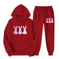 thumbnail image 1 of Brondbend Womens Sweat Set Womens Hoodies Pullover Long Sleeved Pocket Drawstring Pullover Printed Elastic Waist Jogger Outfits Comfortable Loose Tracksuits Athletic Fall Winter Sets Red, 1 of 4