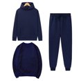 thumbnail image 1 of Brondbend Womens Sweat Suits 3 Piece Set Tracksuit Women Long Sleeved Hooded Front Pocket Solid Pullover Sweatshirt and Casual Sweatpant Outfit Loose Fall Winter Athletic Set,Navy, 1 of 4