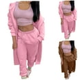 thumbnail image 1 of Brondbend Womens Sweats Set Women's Hoodie Long Sleeved Full Zipper Drawstring Pullover Solid High Waist Jogger Outfits Fashion Loose Tracksuits Athletic Fall Winter Sets Brown, 1 of 6