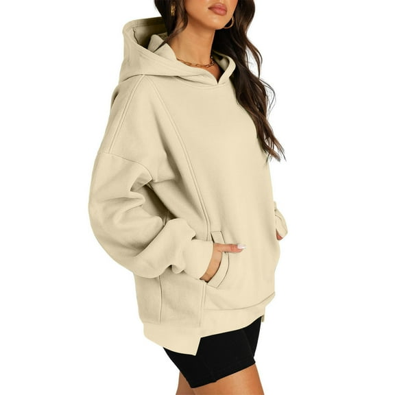 Brondbend Womens Sweatshirt Oversized Hoodies for Women Long Sleeved Solid Color Casual Pullover with Pocket Plus Size Fall Winter Outdoor Workout Fashion Party Versatile Top(Khaki)