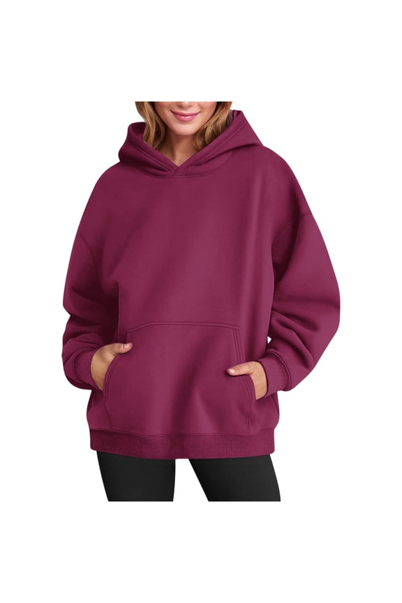 Womens Sweatshirts Hoodies for Women Solid Color Long Sleeve Oversized Pullover with Pocket Loose Casual Fall Winter Thick Warm Tops Workout Lightweight Versatile