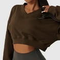 thumbnail image 1 of Brondbend Womens Sweatshirts Pullover for Women V Neck Long Sleeved Solid Color Crop Workout Top Loose Fit Fall Winter Fashion Party Outdoor Athletic Comfortable ,Coffee, 1 of 6