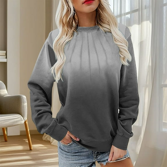 Brondbend Womens Sweatshirts Pullovers for Women Crewneck Long Sleeve Solid Color Pleated Trendy Athletic Top Loose Fit Fall Winter Comfy Party Gym Workout Top,Gray