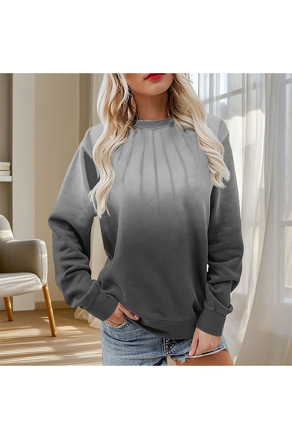 Womens Sweatshirts Pullovers for Women Crewneck Long Sleeve Solid Color Pleated Trendy Athletic Top Loose Fit Fall Winter Comfy Party Gym Workout Top,Gray