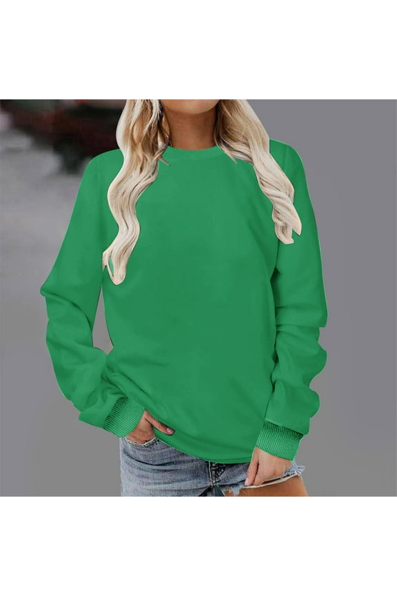 Womens Sweatshirts Trendy Womens Pullover Crewneck Long Sleeve Solid Color Athletic Top Loose Fit Fall Winter Outdoor Workout Casual Blouse Comfortable,Green