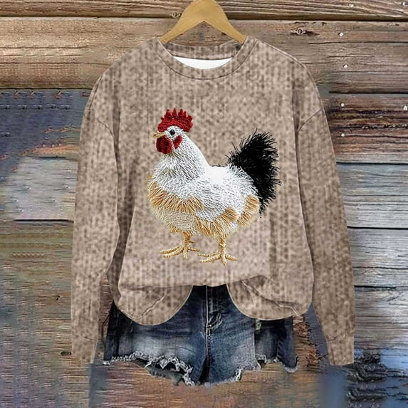 Brondbend Womens Sweatshirts Women Pullover Crewneck Long Sleeved Top Printed Leisure Loose Tops Lady Party Fall Winter Clothes Khaki