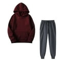 thumbnail image 1 of Brondbend Womens Sweatsuit Women Hoodies Long Sleeved Pocket Drawstring Pullover Solid High Waist Jogger Outfits Casual Loose Tracksuits Athletic Fall Winter Sets Wine, 1 of 4