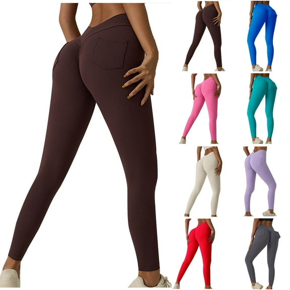 Brondbend Womens Tall Yoga Pants Leggings for Women Elastic High Waisted Belly Control Workout Trousers Solid Color Fashion Tights Slim Fit Fitness Athletic Jogger Black