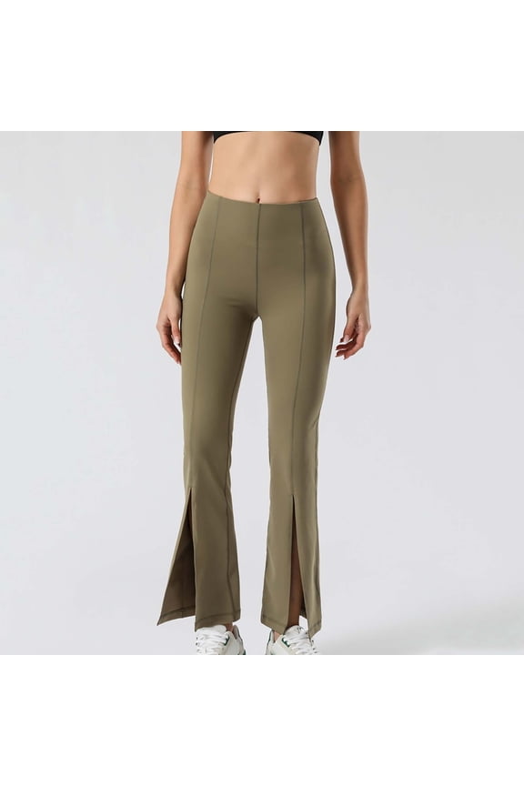 Womens Tall Yoga Pants Womens Legging Elastic Waist Belly Control Workout Trousers Slit Leg Solid Color Fashion Tights Slim Fit Daily Running Jogger Army Green