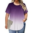 thumbnail image 1 of Brondbend Womens Tops Dressy Casual Shirts Womens Crew Neck Short Sleeved Wrinkle Blouse Gradient Color Fashion Loose Fit Club Tops Summer Fall Wear,Purple, 1 of 6