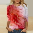 thumbnail image 1 of Brondbend Womens Tops Trendy T-Shirt Women Crew Neck Three-Quarters Sleeve Blouse Print Comfortable Loose Fit Daily Ladies Tops Summer Fall Wear Red, 1 of 4
