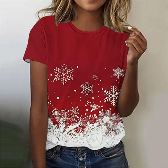 Brondbend Womens Tops Woman Tee Shirt Crew Neck Short Sleeved Blouse Print Comfortable Loose Fit Party Tops Summer Fall Wear,Red