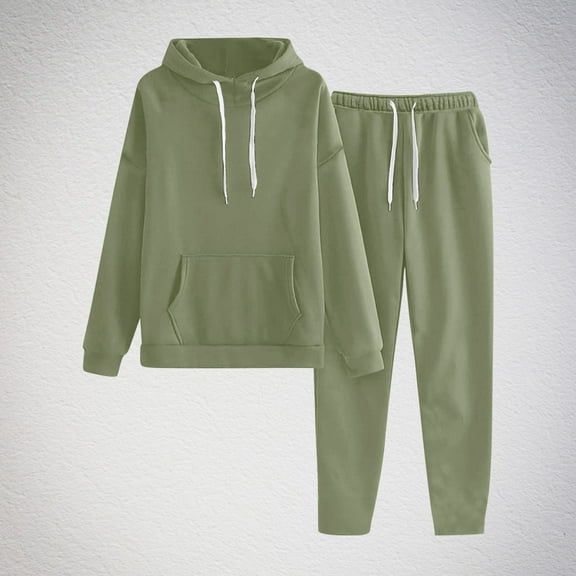 Brondbend Womens Track Suits 2 Piece Set Long Sleeve Solid Drawstring Hooded Tracksuit with Front Pocket Jogger Sweatpants with Pockets Loose Fit Outdoor Workout Sweatsuits,Army Green