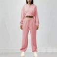 thumbnail image 1 of Brondbend Womens Track Suits 2 Piece Set Sweatsuit for Women Hooded Long Sleeve Zipper Solid Cropped Sweatshirt and Elastic Waist Sweatpant Set Baggy Fall Workout Comfortable Outfits,Pink, 1 of 5