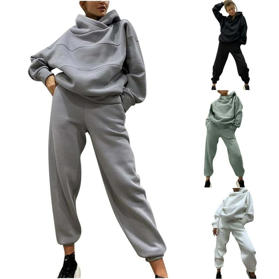 Brondbend Womens Tracksuit Womens Sweat Suits 2 Piece Set Long Sleeved Hooded Solid Pullover Sweatshirt with Casual Sweatpant Outfits Loose Fall Winter Comfortable Athletic Set,Black