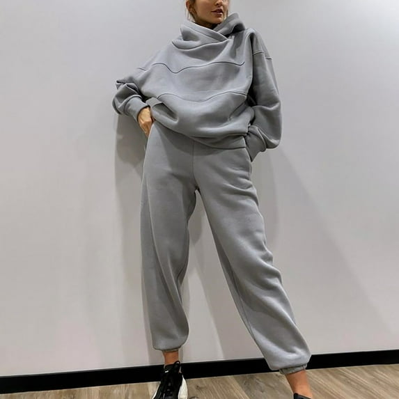 Brondbend Womens Tracksuit Womens Sweat Suits 2 Piece Set Long Sleeved Hooded Solid Pullover Sweatshirt with Casual Sweatpant Outfits Loose Fall Winter Comfortable Athletic Set,Gray