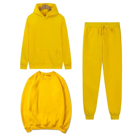 Brondbend Womens Tracksuit Womens Sweat Suits 3 Piece Set Long Sleeve Hooded Front Pocket Solid Pullover Sweatshirt and Elastic Waist Sweatpant Outfit Loose Fall Winter Athletic Set,Yellow