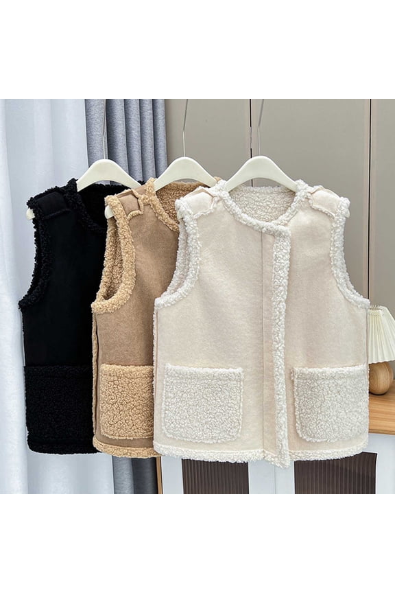 Womens Vest Top Vests for Women Casual Crewneck Sleeveless Pocket Plush Coat Loose Fit Comfortable Fall Winter Party Warm Outerwear Black