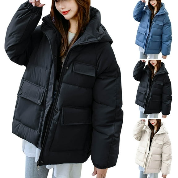 Brondbend Womens Winter Coats with Hood Jackets for Women Long Sleeve Full Zipper Solid Coat Pocket Button Thick Top Warm Loose Fall Winter Versatile Party Warm Outerwear,Beige