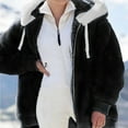 thumbnail image 1 of Brondbend Winter Coat for Women Women's Fall Jackets Hooded Long Sleeved Full Zipper Plush Coat with Pocket Drawstring Oversized Warm Party Work Comfortable Outerwear Black, 1 of 5