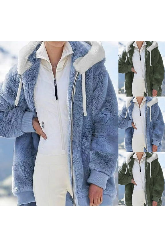 Womens Winter Coats Thick Fleece Jacket Women Zip up Long Sleeve Hooded Drawstring Warm Outerwear Loose Fit Casual Outdoor Trendy Soft Clothes Versatile,Army Green